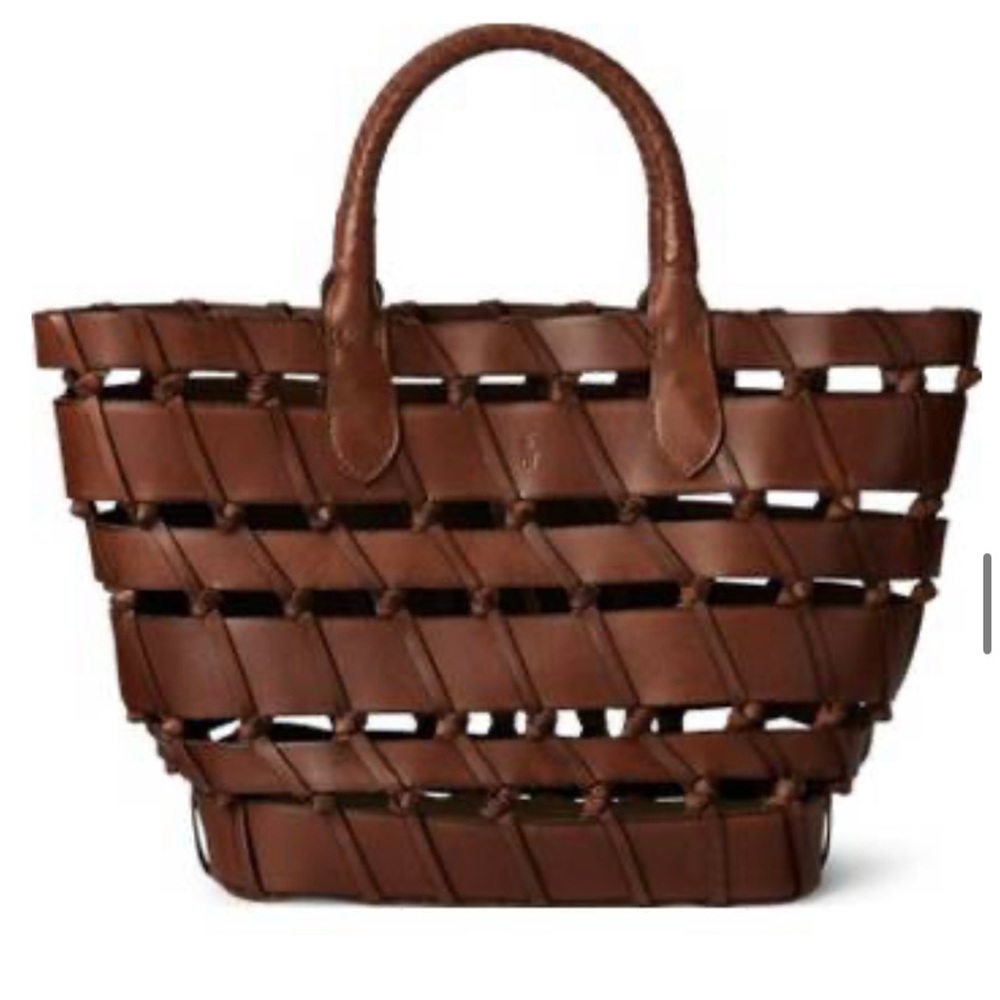 Brand New NWT Polo Ralph Lauren Leather Open Bascket-Weave Tote Bag.
